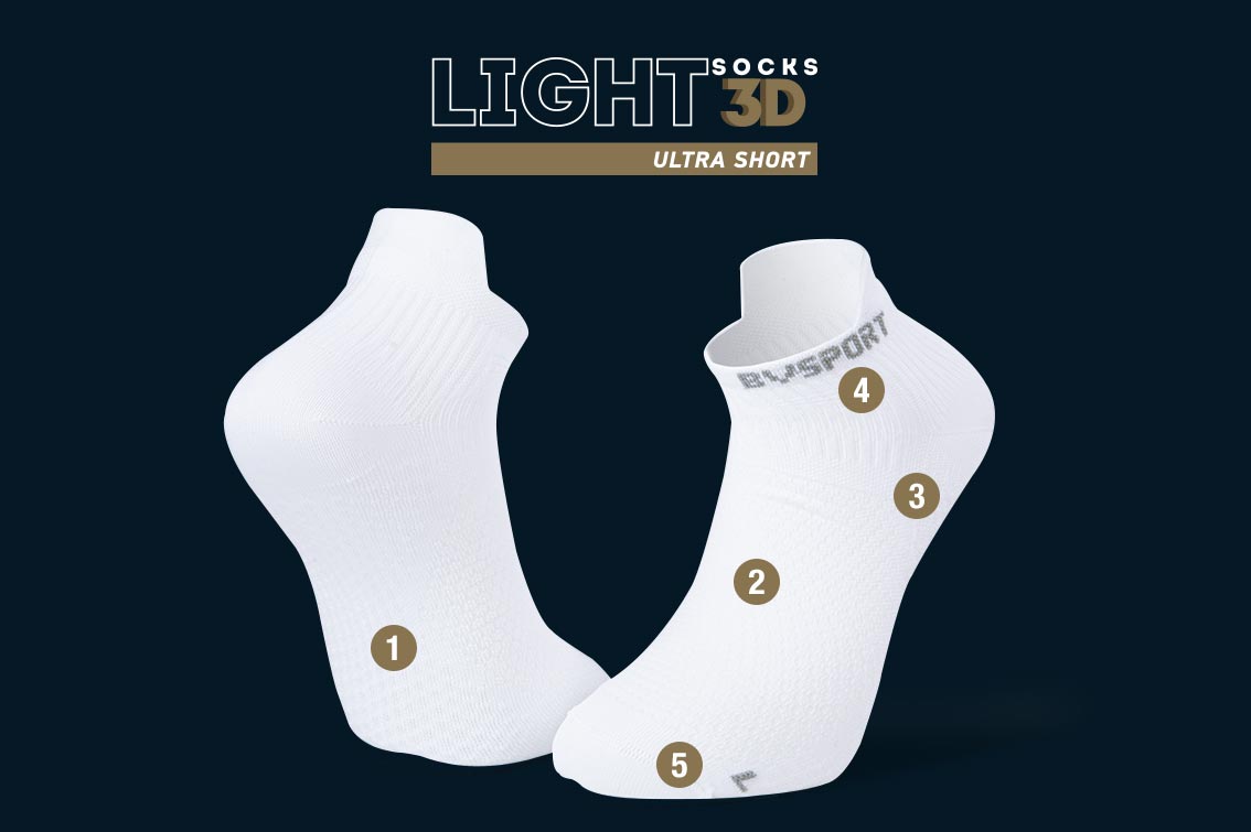 Pack de 2 paires de socquettes running ultra-courtes Light 3D blanc/blanc