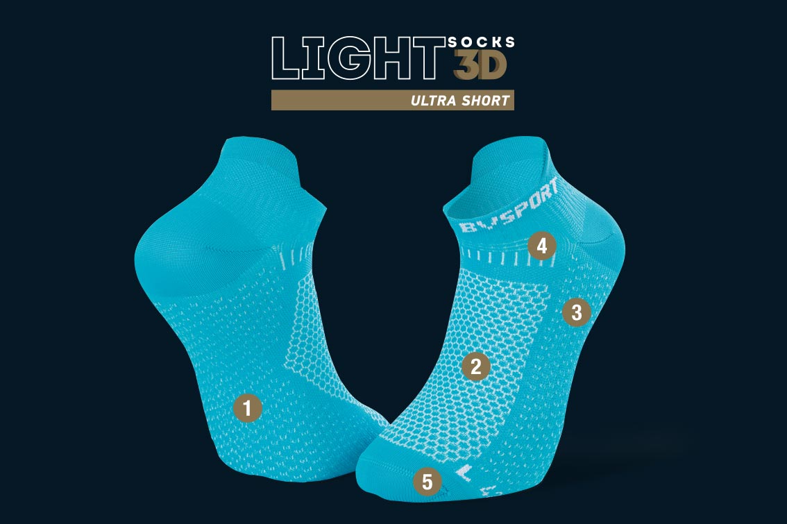 Pack de 2 paires de socquettes running ultra-courtes Light 3D noir/bleu