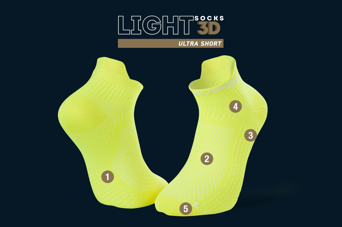 Pack of 2 pairs of ultra-short running socks Light 3D white/yellow