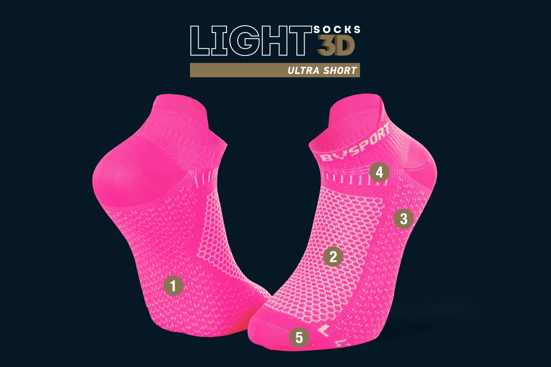 Confezione da 2 paia di calzini da corsa ultracorti Light 3D bianco/rosa