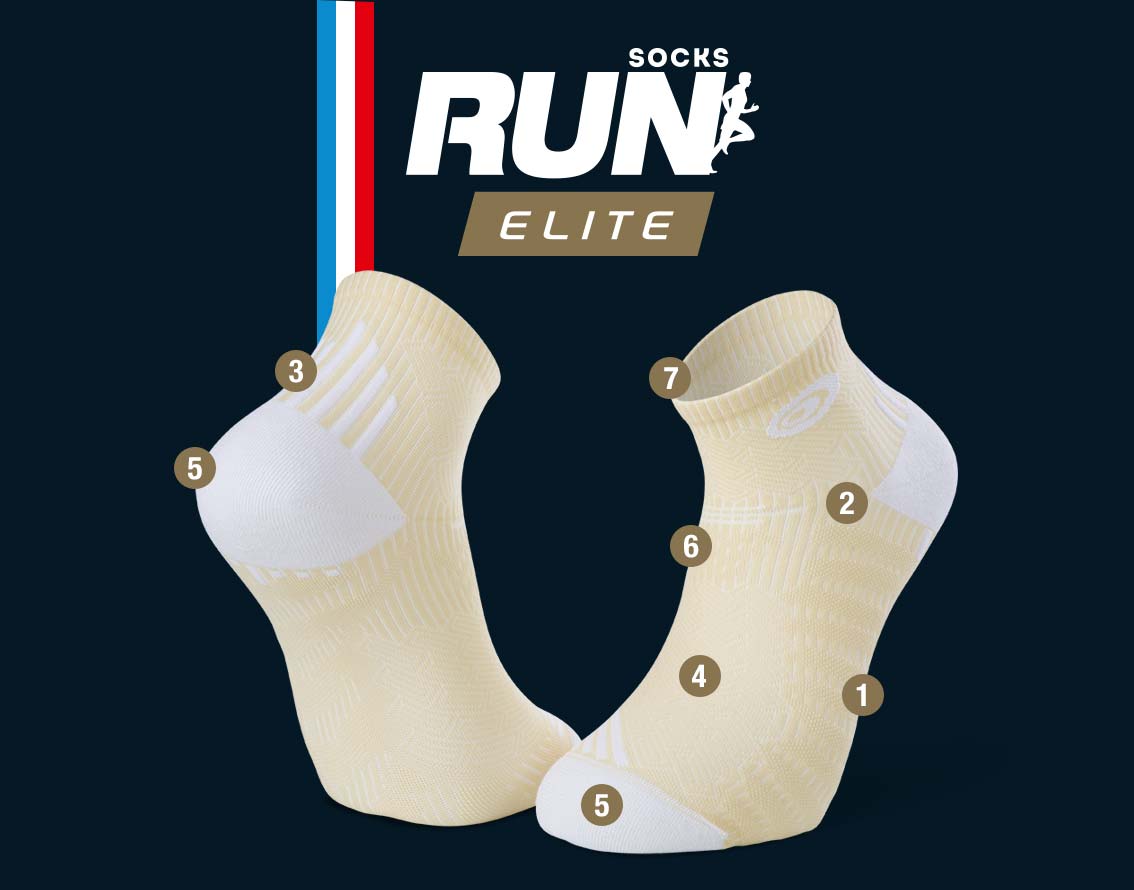 Cream-White running ankle socks RUN ELITE | Made in France