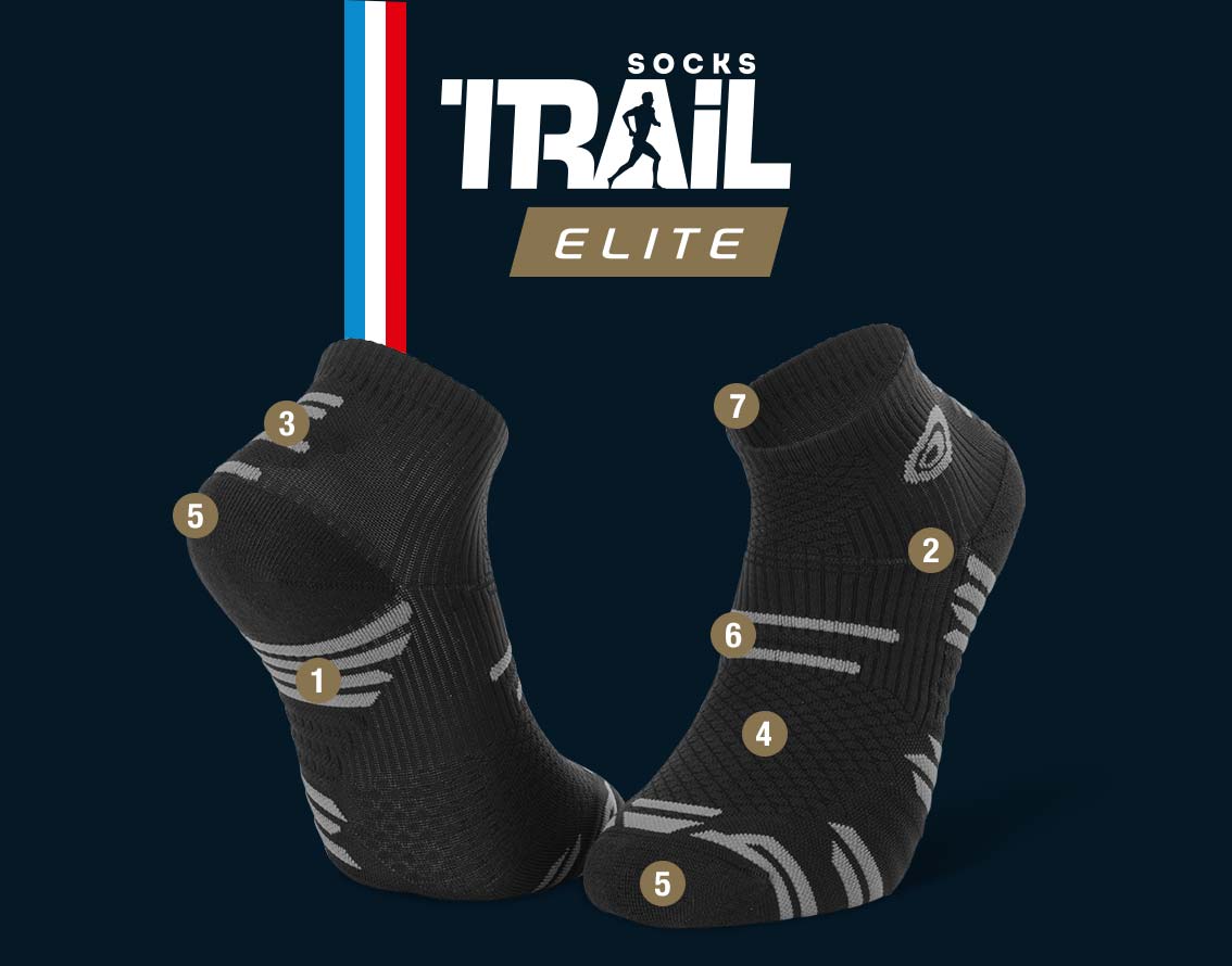 Black-grey trail ankle socks TRAIL ELITE | Made in France