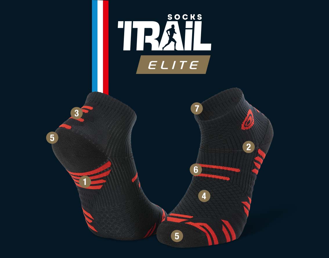 Black-red trail ankle socks TRAIL ELITE | Made in France