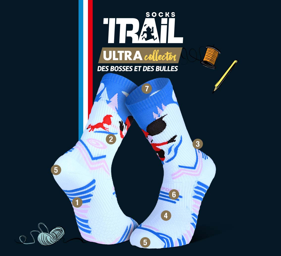 Blue snow trail socks TRAIL ULTRA - Collector DBDB | Made in France