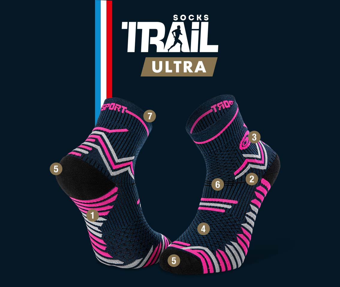 Blue-pink trail socks TRAIL ULTRA | Made in France