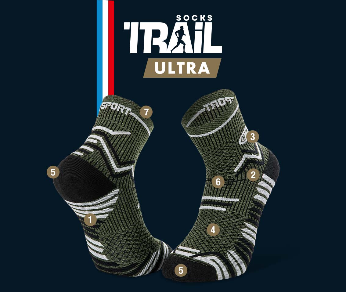 Calze verde cachi-nero TRAIL ULTRA | Made in France